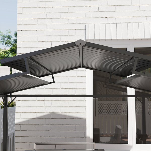 Grilovací Pavilion Outsunny 250 x 160 x 250 cm - Voděodolný Zahradní Pavilon s Dvojitým Středním Štítem, Bočními Policemi a UV Ochrannou, BBQ Pavilion