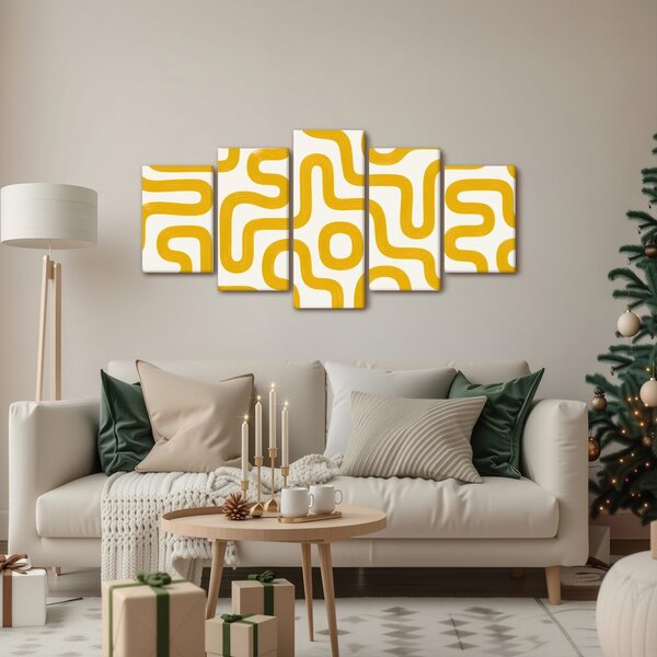 5-dílný obraz žluté abstraktní linie