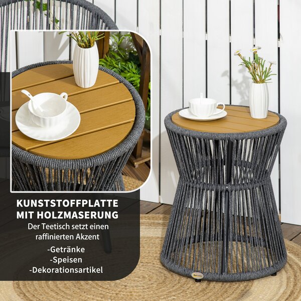 Outsunny Ratanový Skleněný Stolek, Bistro Stolek, Kávový Stolek s Plastovým Vrchem, Zahradní Stolek s Nastavitelnými Nohami, pro Terasu, Hliník Tmavě
