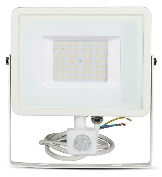 V-TAC Profesionální bílý LED reflektor 50W s pohybovým čidlem se SAMSUNG čipy, Studená bílá 6000 - 6500K
