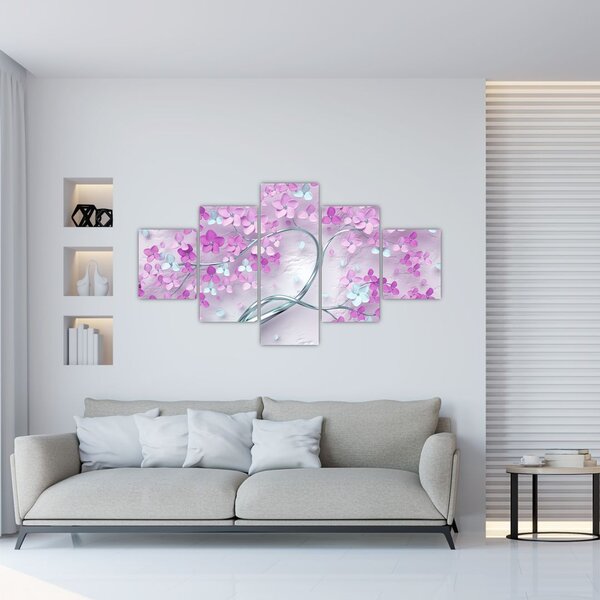 Obraz květů na stříbrném kmeni - abstrakt (125x70 cm)