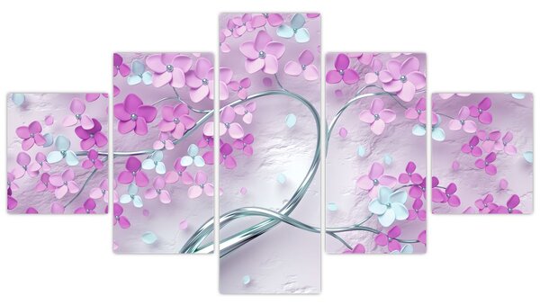 Obraz květů na stříbrném kmeni - abstrakt (125x70 cm)