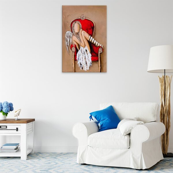 Obraz na plátně - Anděl v červeném křesle - 40x60 cm