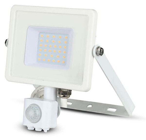 V-TAC PRO bílý LED reflektor 30W s pohybovým čidlem se SAMSUNG čipy, Studená bílá 6000 - 6500K
