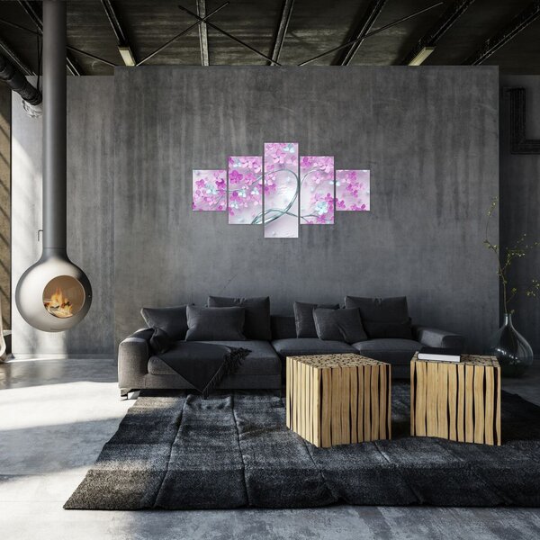 Obraz květů na stříbrném kmeni - abstrakt (125x70 cm)
