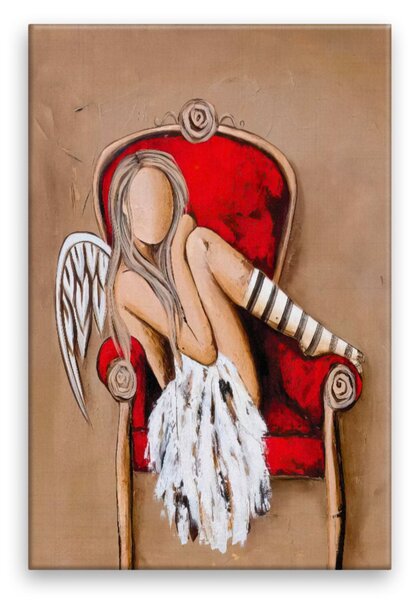 Obraz na plátně - Anděl v červeném křesle - 40x60 cm