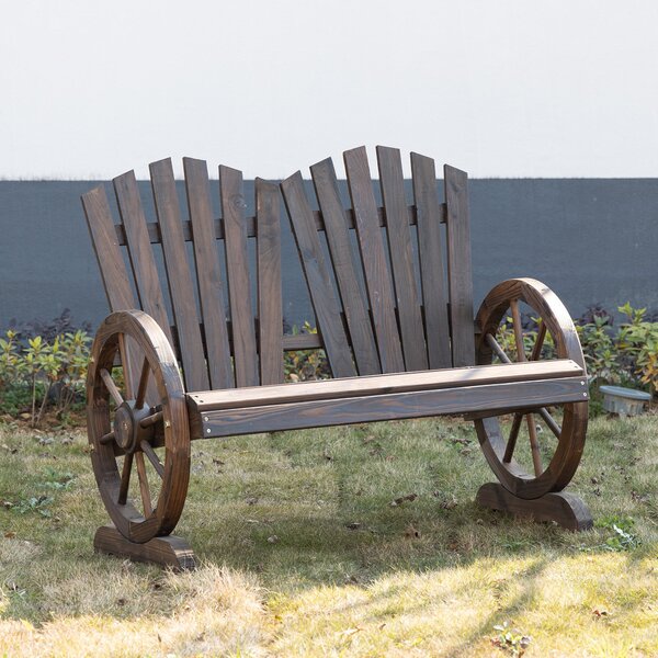 Outsunny 2-místná zahradní lavice z masivního dřeva, lavice s opěrkami, zahradní nábytek s nosností 250 kg, rustikální lavice do zahrady, na terasu a