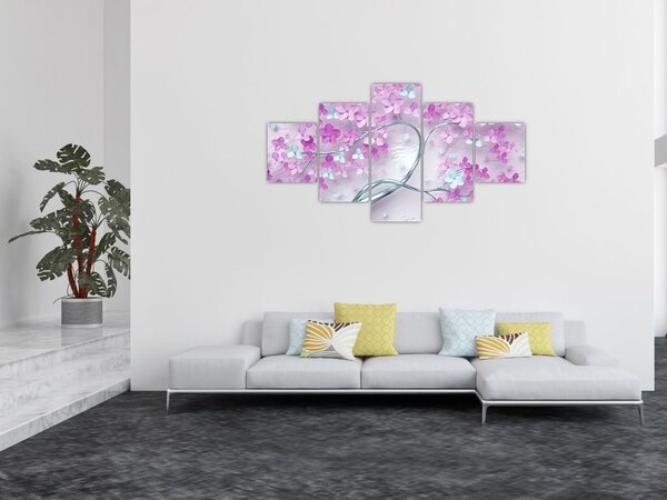 Obraz květů na stříbrném kmeni - abstrakt (125x70 cm)