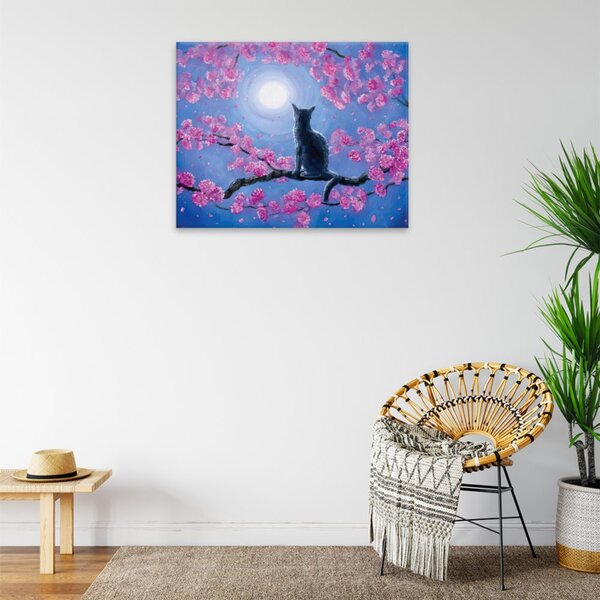 Obraz na plátně - Černý kocour při úplňku - 50x40 cm