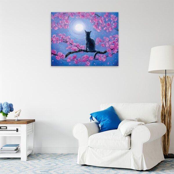 Obraz na plátně - Černý kocour při úplňku - 50x40 cm