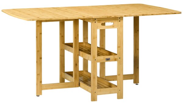 HOMCOM Skleněný rozkládací jídelní stůl pro 6 osob se policemi, stůl do malé kuchyně a jídelny 149,5 x 80 x 73,5 cm | Aosom