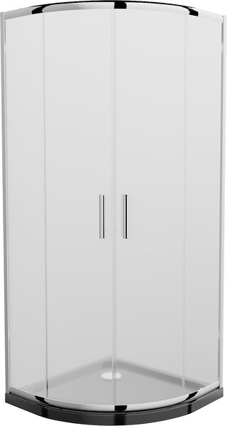 Mexen Rio, čtvrtkruhový sprchový kout s posuvnými dveřmi 70 x 70 cm, 5mm sklo námraza, chromový profil + černá sprchová vanička, 863-070-070-01-30-4170
