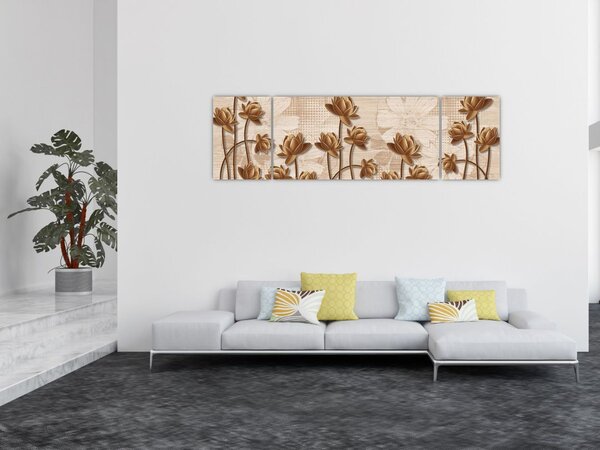 Obraz abtrakce květin - hnědá (170x50 cm)