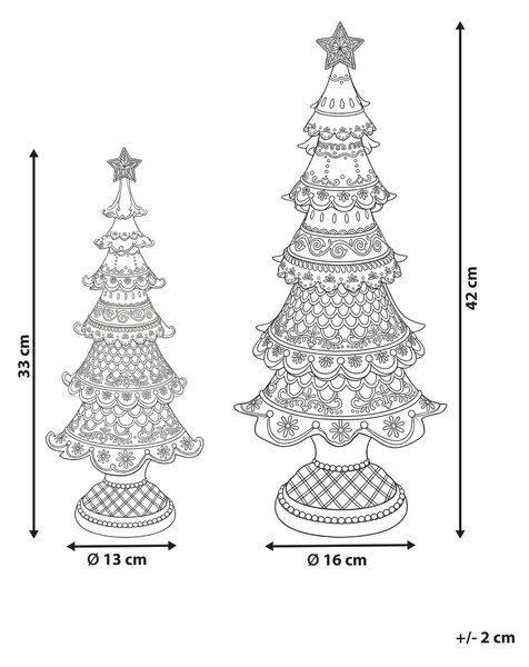 Sada 2 vánočních dekorací KOPPELO 33/42 cm Vánoční stromek Hnědá