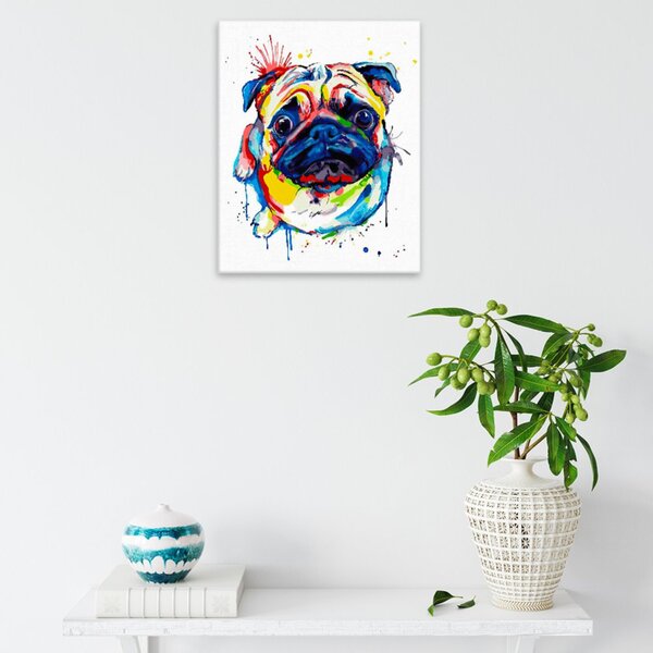Obraz na plátně - Vzhlížející mops v barvách - 40x50 cm