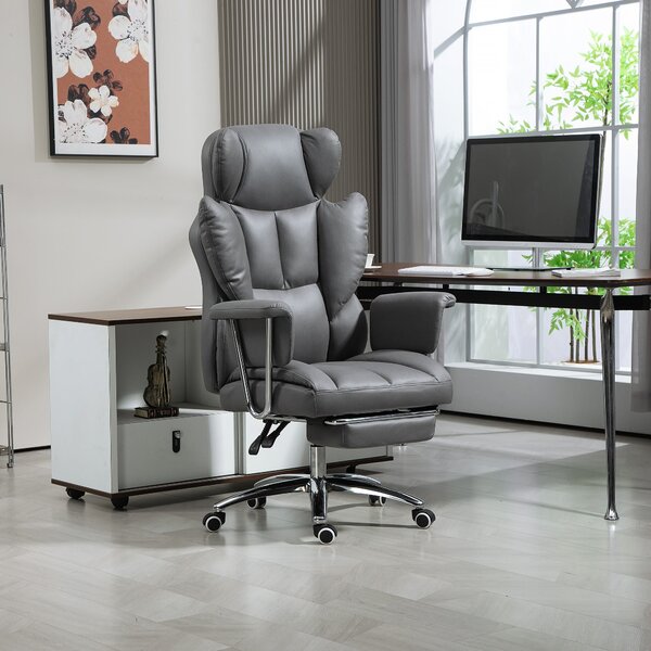 HOMCOM kancelářská židle s funkcí sklonu, ergonomická židle, výškově nastavitelná otočná židle s podnožkou, polstrovaná, nosnost až 120 kg, pro kancel