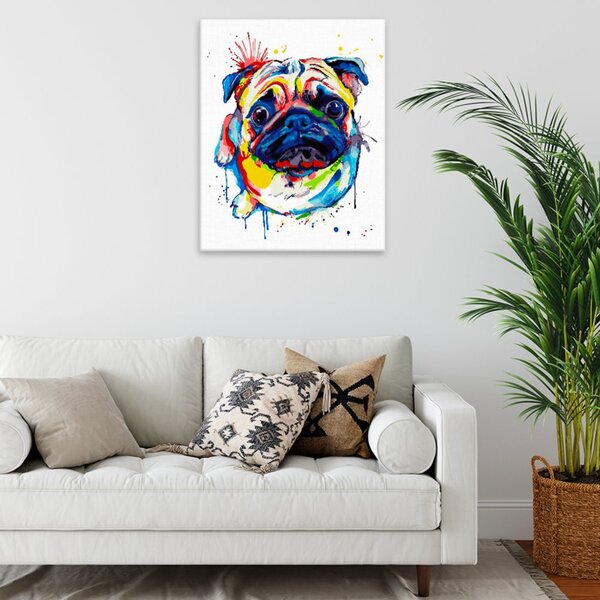 Obraz na plátně - Vzhlížející mops v barvách - 40x50 cm