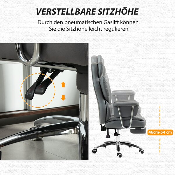 HOMCOM kancelářská židle s funkcí sklonu, ergonomická židle, výškově nastavitelná otočná židle s podnožkou, polstrovaná, nosnost až 120 kg, pro kancel