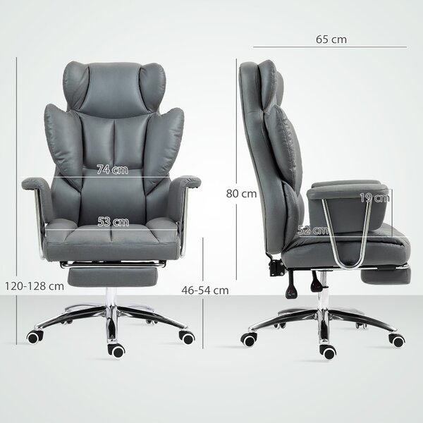 HOMCOM kancelářská židle s funkcí sklonu, ergonomická židle, výškově nastavitelná otočná židle s podnožkou, polstrovaná, nosnost až 120 kg, pro kancel