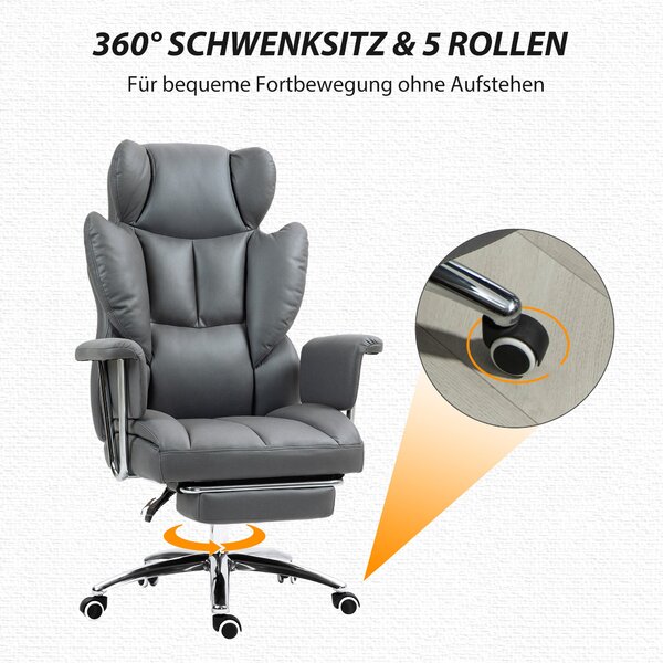 HOMCOM kancelářská židle s funkcí sklonu, ergonomická židle, výškově nastavitelná otočná židle s podnožkou, polstrovaná, nosnost až 120 kg, pro kancel
