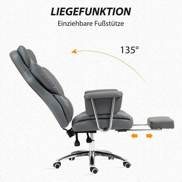HOMCOM kancelářská židle s funkcí sklonu, ergonomická židle, výškově nastavitelná otočná židle s podnožkou, polstrovaná, nosnost až 120 kg, pro kancel