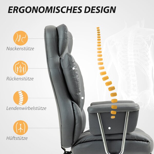HOMCOM kancelářská židle s funkcí sklonu, ergonomická židle, výškově nastavitelná otočná židle s podnožkou, polstrovaná, nosnost až 120 kg, pro kancel