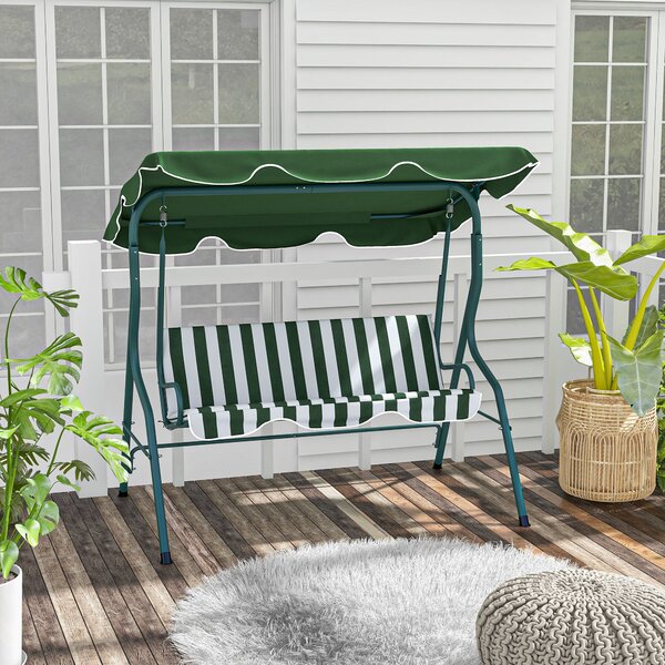 Outsunny Hollywood houpací lavice, 3-místná zahradní houpačka, houpačka s nastavitelným slunečníkem, ocelový rám, zelená 170 x 110 x 153 cm | Aosom