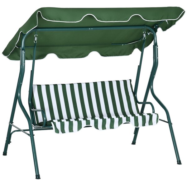 Outsunny Hollywood houpací lavice, 3-místná zahradní houpačka, houpačka s nastavitelným slunečníkem, ocelový rám, zelená 170 x 110 x 153 cm | Aosom