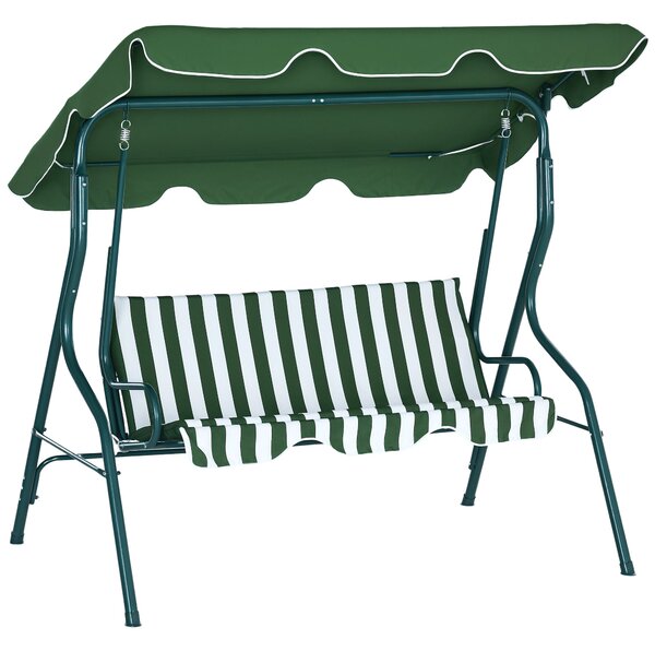Outsunny Hollywood houpací lavice, 3-místná zahradní houpačka, houpačka s nastavitelným slunečníkem, ocelový rám, zelená 170 x 110 x 153 cm | Aosom