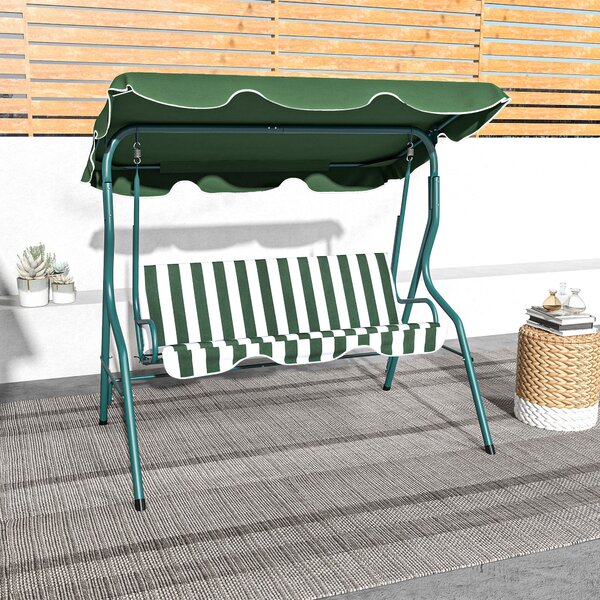 Outsunny Hollywood houpací lavice, 3-místná zahradní houpačka, houpačka s nastavitelným slunečníkem, ocelový rám, zelená 170 x 110 x 153 cm | Aosom