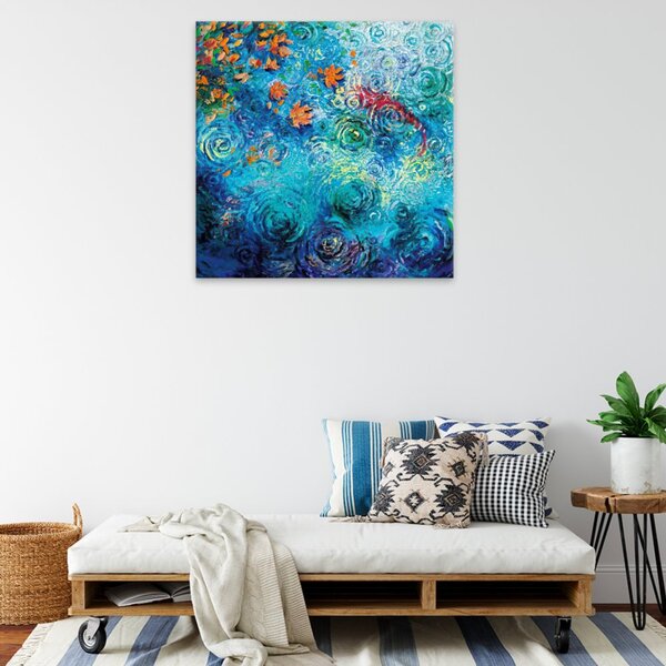 Obraz na plátně - Rybí jezírko v dešti - 40x40 cm