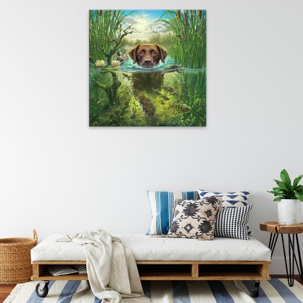 Obraz na plátně - Pes v řece - 40x40 cm - CZ výroba