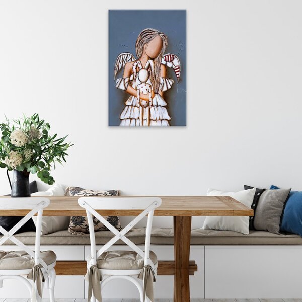 Obraz na plátně - Anděl s plyšákem - 40x60 cm