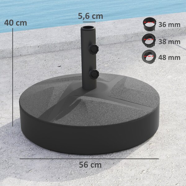 Stojan na slunečník Outsunny s možností naplnění do 30 kg, kulatý držák slunečníku pro průměr tyče 36/38/48 mm, pro balkon, terasu, zahradu, černý | A