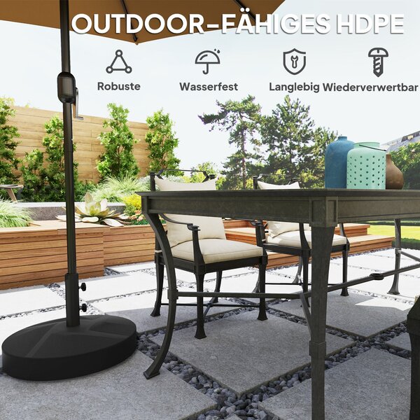 Stojan na slunečník Outsunny s možností naplnění do 30 kg, kulatý držák slunečníku pro průměr tyče 36/38/48 mm, pro balkon, terasu, zahradu, černý | A