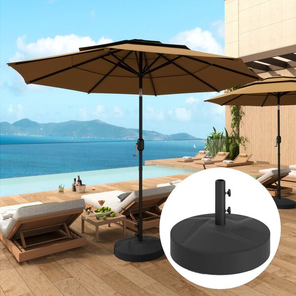 Stojan na slunečník Outsunny s možností naplnění do 30 kg, kulatý držák slunečníku pro průměr tyče 36/38/48 mm, pro balkon, terasu, zahradu, černý | A