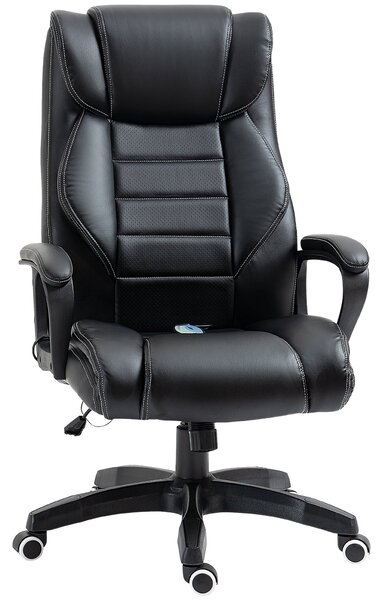 Kancelářská židle Vinsetto s masážní funkcí, ergonomická exekutivní židle s vibrační masáží, houpací funkce, výškově nastavitelná otočná židle, černá
