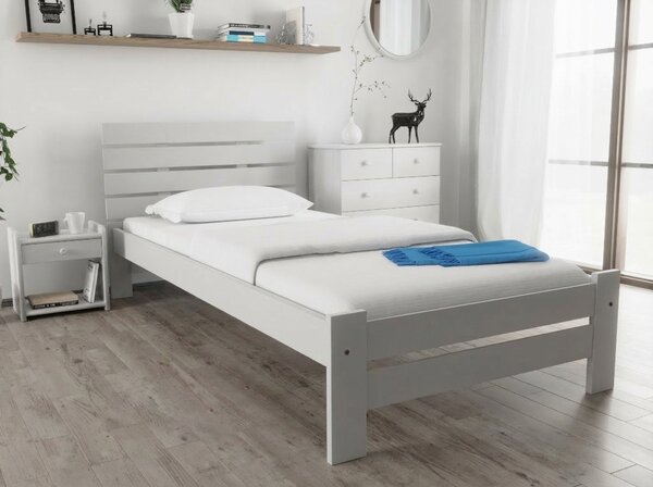 Postel PARIS zvýšená 90 x 200 cm, bílá bez roštu s matrací Deluxe 10 cm