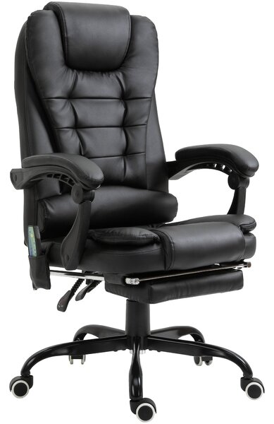 Ergonomická kancelářská židle Vinsetto s masážní funkcí, sklápěcí funkce, výškově nastavitelná otočná židle s dálkovým ovládáním a boční kapsou, černá