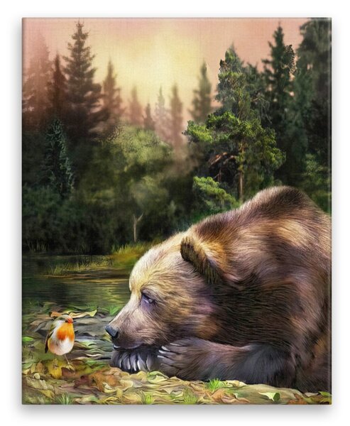 Obraz na plátně - Medvěd a ptáček - 40x50 cm