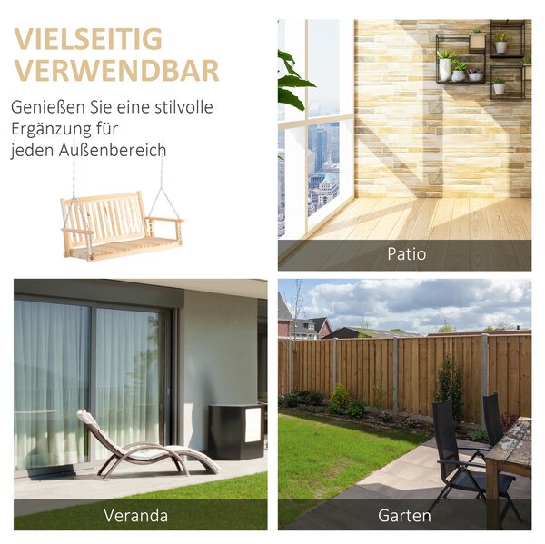 Zahradní houpačka Outsunny pro 2 osoby - Pevná dřevěná lavička 117 x 69 x 60 cm | Aosom