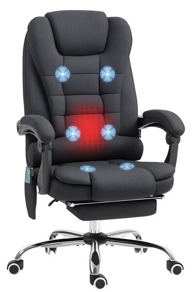 Kancelářská židle Vinsetto s masážní funkcí, ergonomická kancelářská židle s polohováním a vyhříváním, výškově nastavitelná počítačová židle s podnožk
