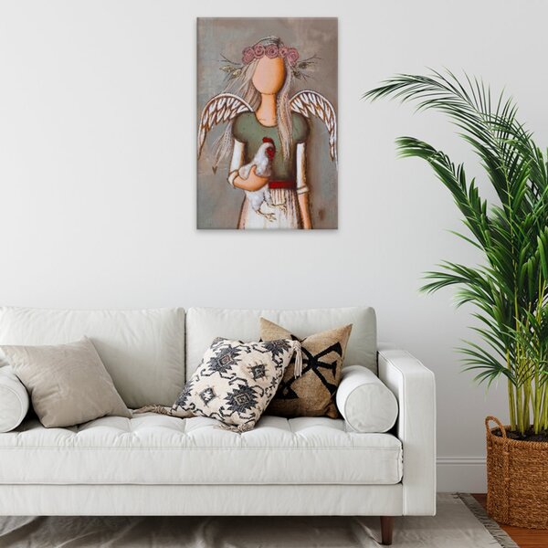 Obraz na plátně - Anděl se slepicí - 40x60 cm