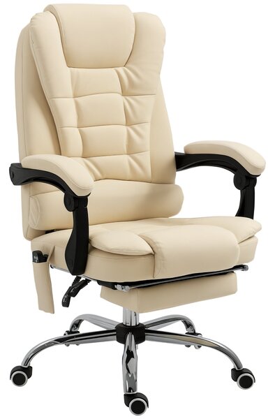 Vinsetto Křeslo s Ergonomickým Designem a Masážní Funkcí s Nastavitelnou Výškou a 6 Vibračními Body, 65x160x104 cm, Krémové | Aosom