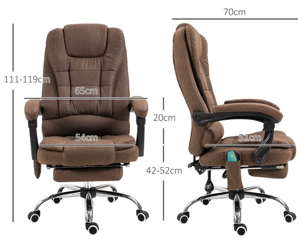 Vinsetto Masážní a Hřejivá Kancelářská Židle Ergonomická Kancelářská Židle S Nastavitelnou Výškou Sklopné Zádové Opěrky S Odkládacím Podnožím + Integr