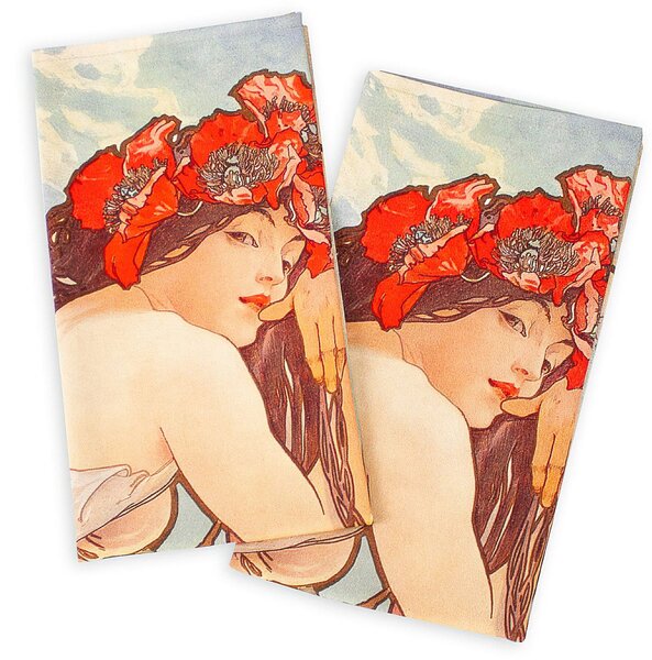 Matějovský utěrky ALFONS MUCHA SUMMER, béžovo-světle modré, 2 kusy 50x64cm