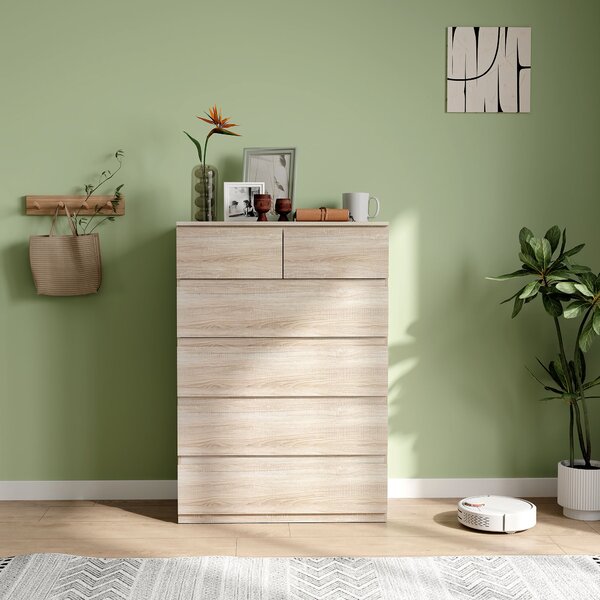 HOMCOM Komoda se 6 šuplíky s minimalistickým designem bez úchytek - 80 x 39 x 115 cm - Přírodní dřevo | Aosom