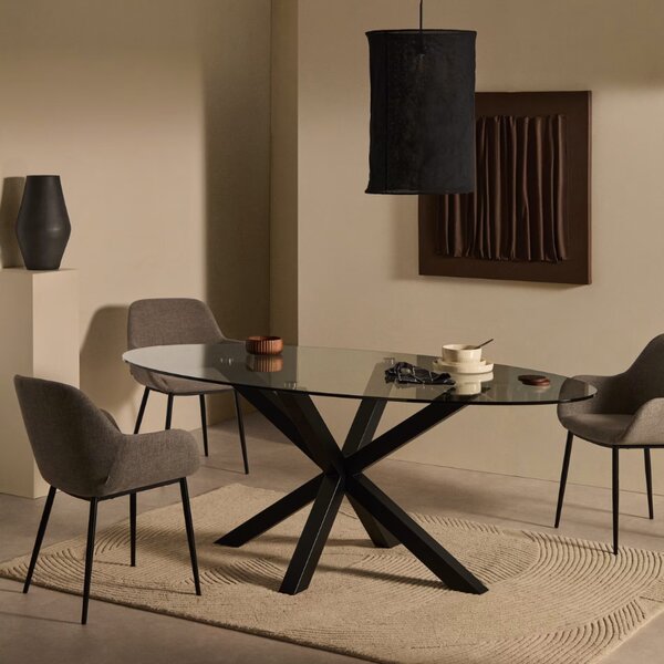 Skleněný jídelní stůl Kave Home Argo II. 200 x 100 cm s černou kovovou podnoží