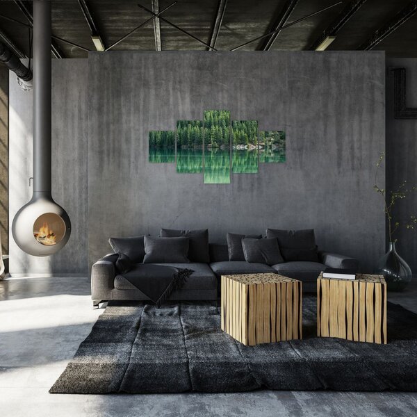 Obraz - Jehličnany u jezera (125x70 cm)