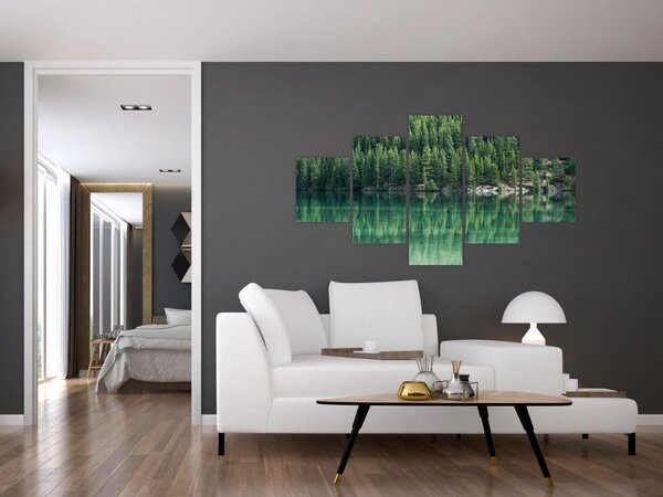 Obraz - Jehličnany u jezera (125x70 cm)